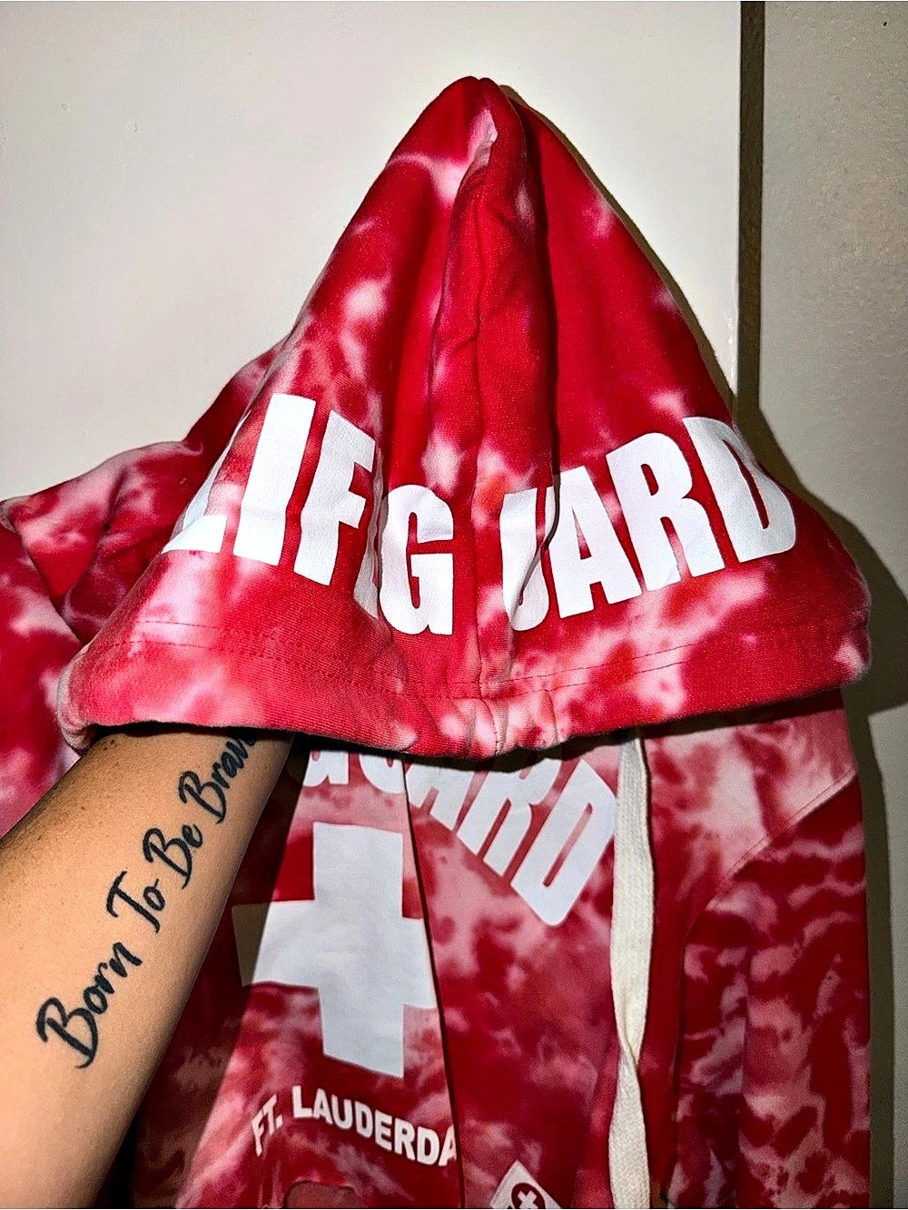 Thrasher FT. Lauderdale Tie-Dye Cropped Hoodie in Red & White Like New